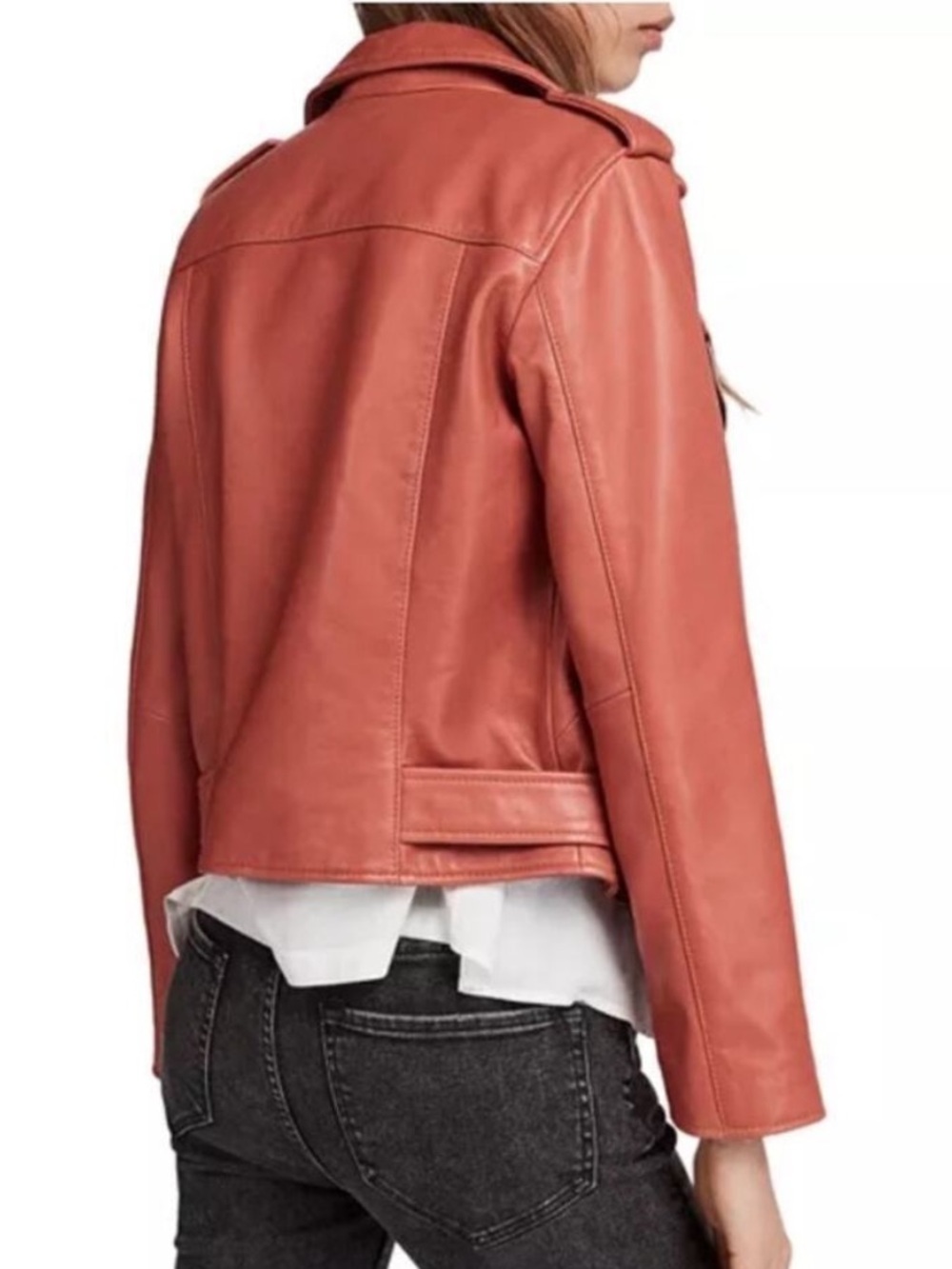 Allsaints Designer Women's Leather Moto Jacket - Unique Rose Color 🥀 - Picture 8 of 9